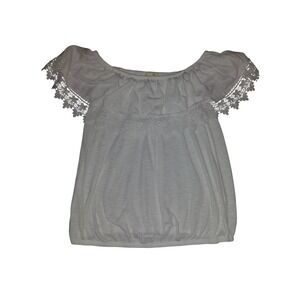 Paper + Tee Womens White Crochet Lace Off The Shoulder Peasant Blouse Size M